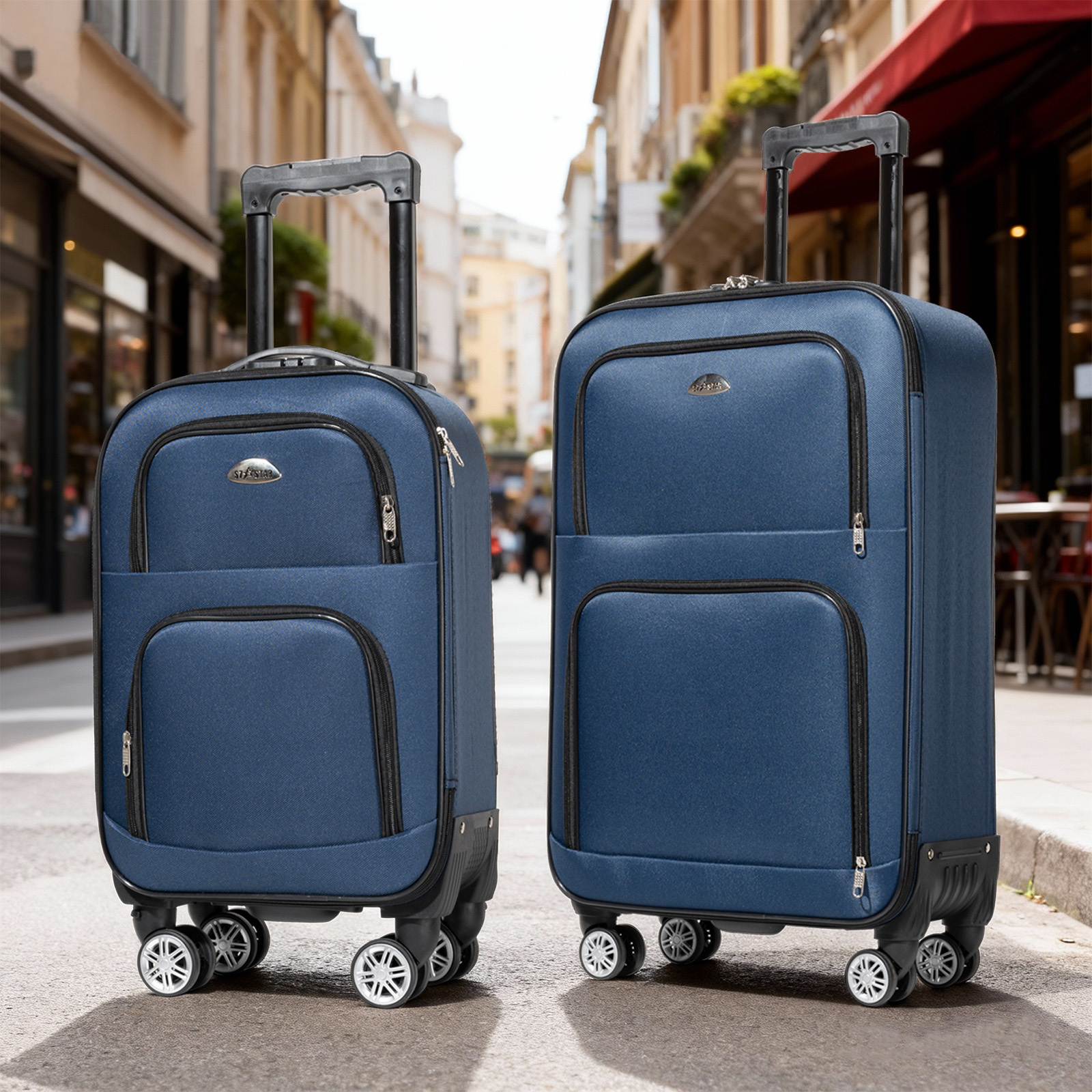 Image of 2pcs 18"/20" Softside Luggage Suitcase Set With Detachable & Wheels, Flight-approved Carry- & Checked Bags, Password, Oxford Fabric & Frame, Suitable For Students, Business Travel, Short Trips
