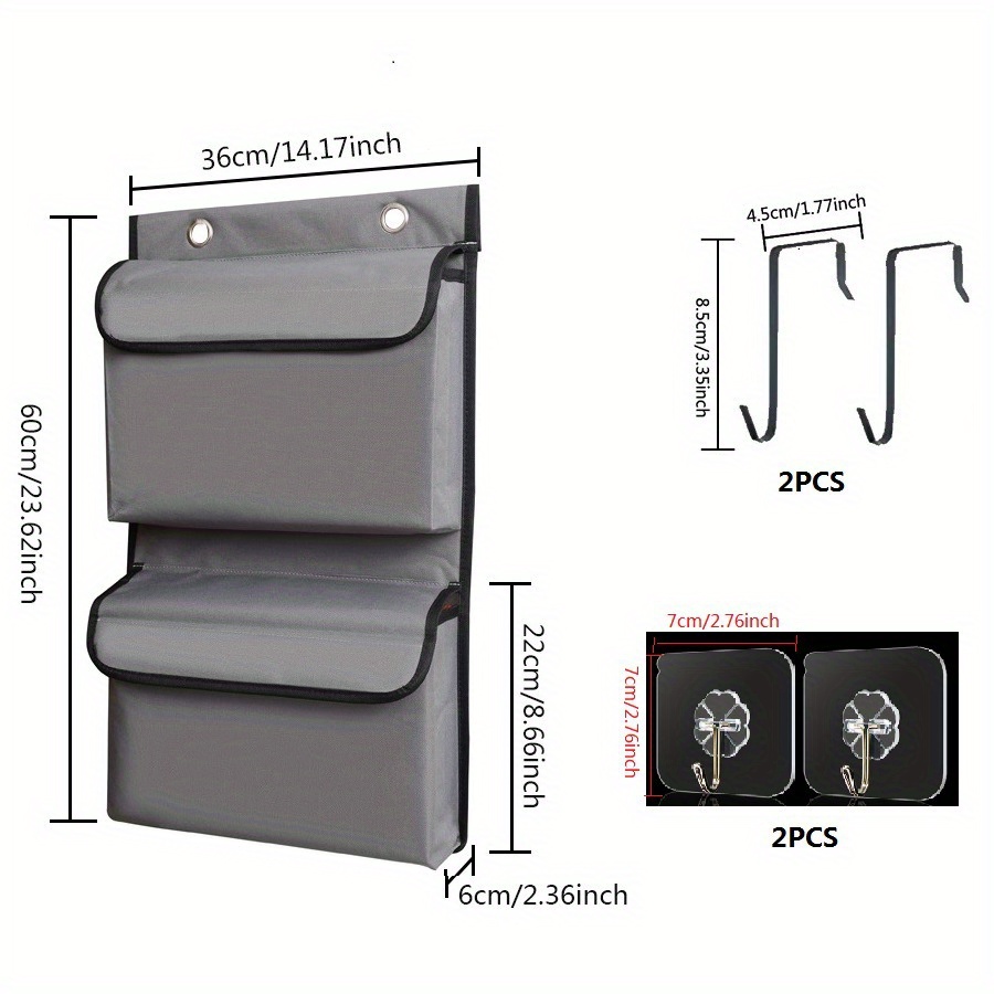 2-layer Covered Door/wall Mounted Waterproof Storage Bag - Anti-tipping Design - Suitable For Bedroom, Bathroom, Cabinet Door Storage, Rv (with 2 Metal Hooks), Shelves