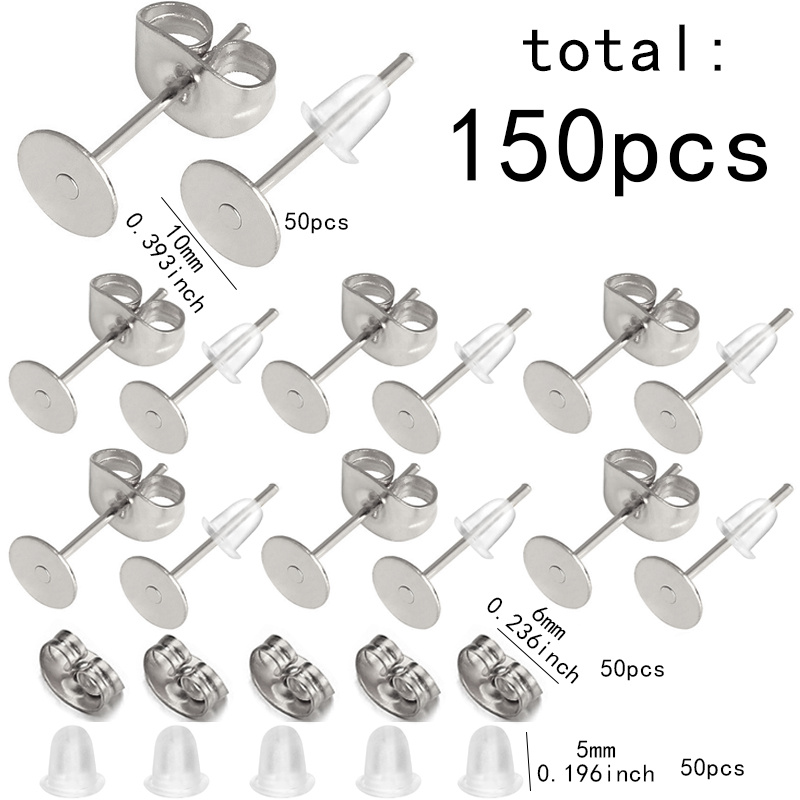 150pcs Stainless Steel Flat Head Ear Studs and Earring Posts