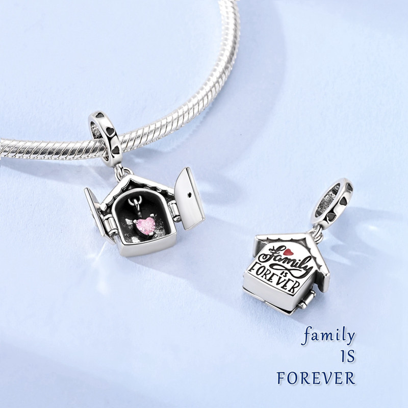 925 Sterling Silver Openable Family Pendant for DIY
