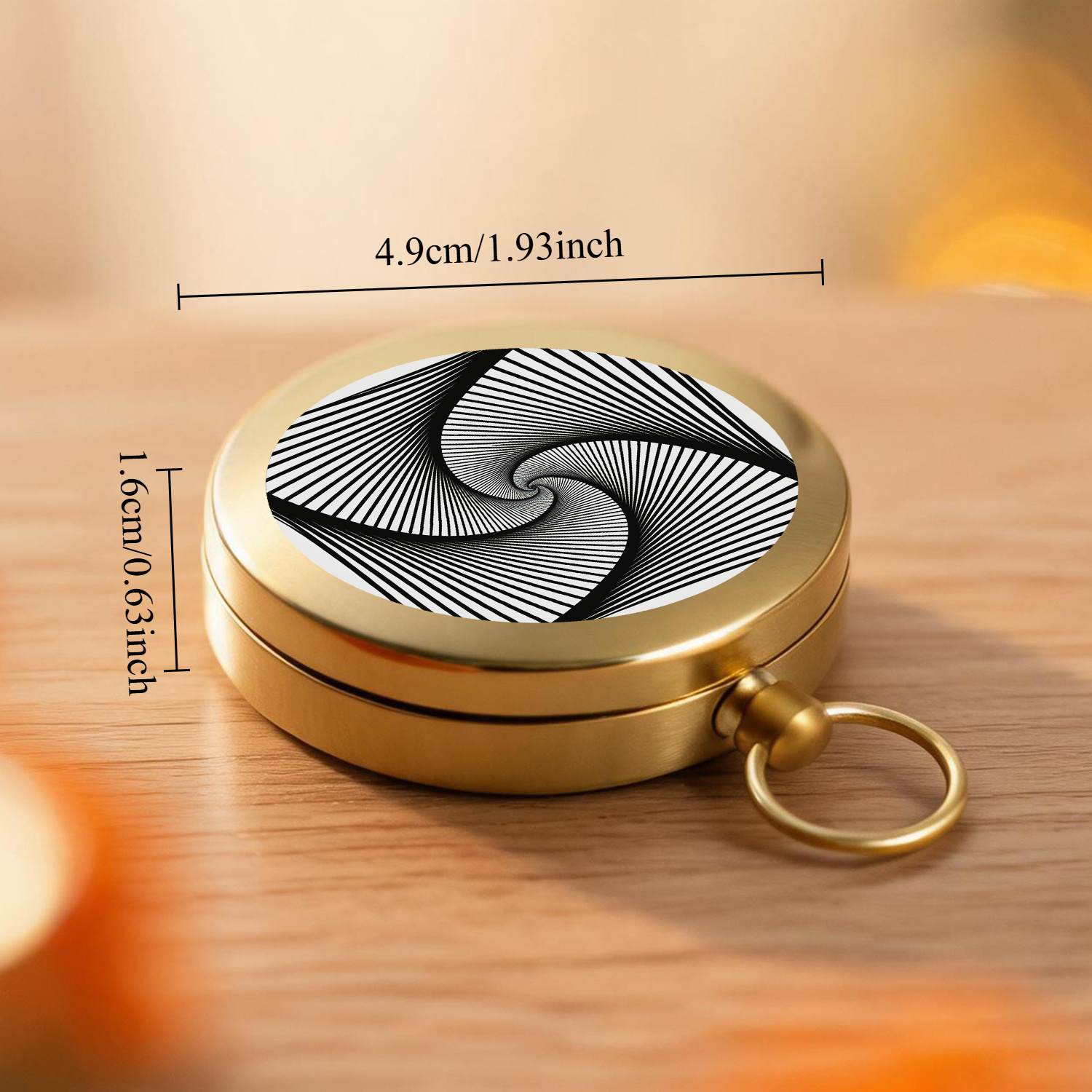 Vintage Pure Copper Spiral Line Art Pocket Compass with Key Ring