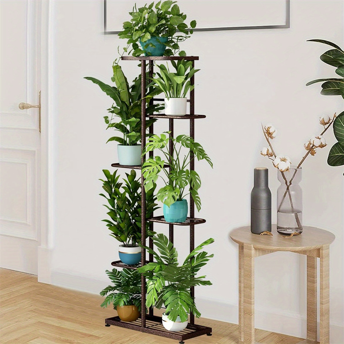 

6 Tier 7 Potted Plant Stand Metal Holder Multiple Display Rack Shelf, Indoor Outdoor Holder, Tall Jardiniere Planter Stands, Multi- Layer Shelving For Patio, Garden, Corner, Balcony, Living Room Decor