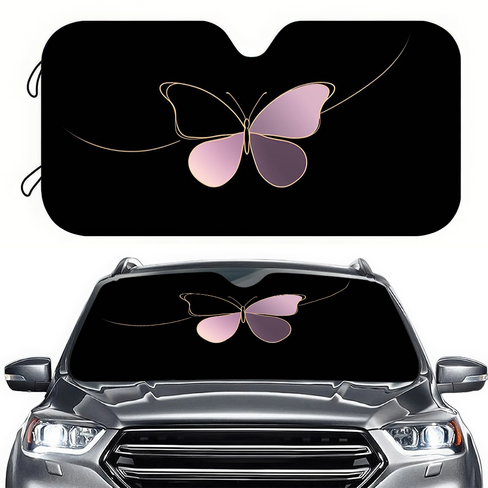 TEMU 1pc Car Sunshade, Black Background Pink Line Diagram Car Sunshade, Car Sunshade, Suitable For Purpose Models, Suvs, Rv Decoration