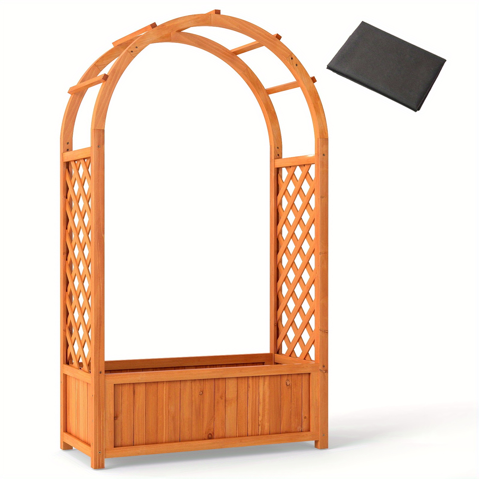 Image of Elevated Planter Box With A Lattice Trellis, Arched Roof, Liner, And Drainage, Designed For Climbing Vines, Flowers, Herbs, And Vegetables