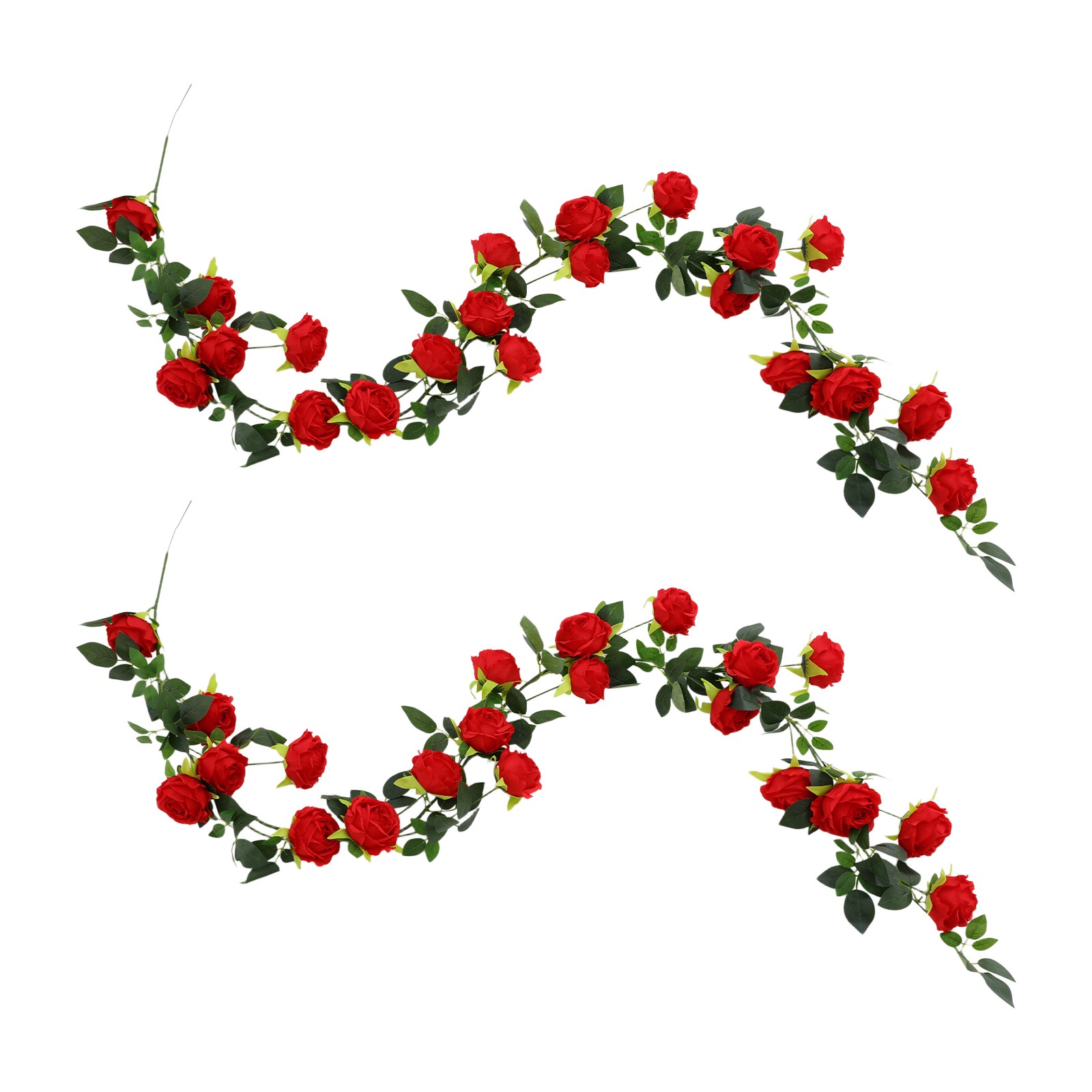 Image of 2pcs Artificial Rose Garland, Silk Flower Garland For Wedding Arch Party Home Decor, Hanging Floral Garland For Wedding Arches, Ceremonial Backgrounds (red)