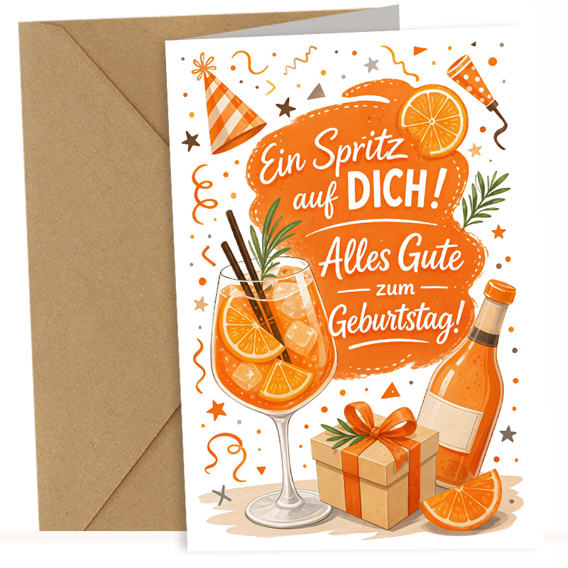 Image of 1pc German Birthday Gift Enclosure Cards Includes Envelope, Orange Cocktail Party Gift Cards, Fun Cheers To You Alles Gute Zum Geburtstag Wishes Cards For Friend Adult Birthday