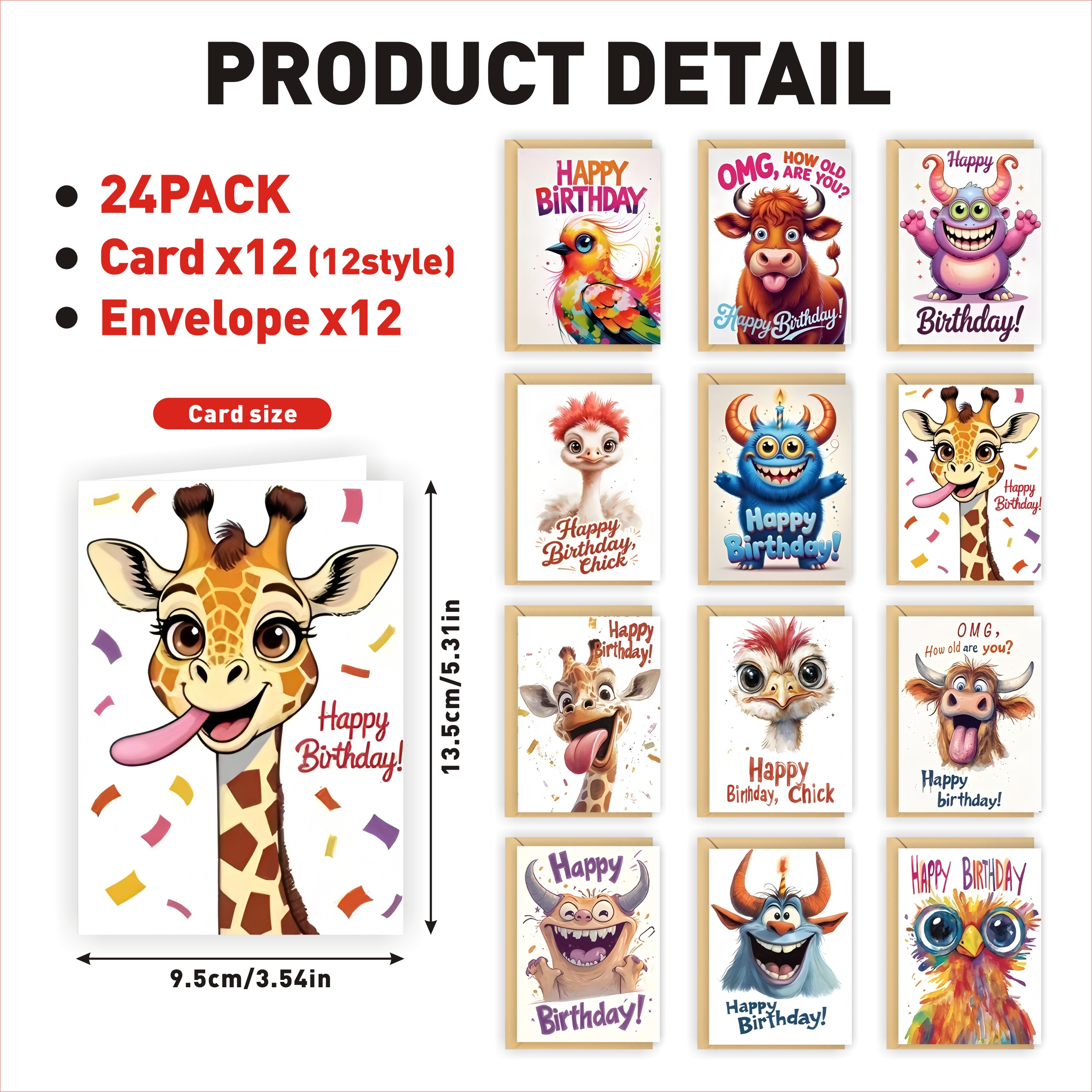 TEMU 24 Birthday Greeting Cards With Envelopes, Featuring Fun Animal Designs In 12 Unique Styles. Family, , Colleagues, And . Suitable For