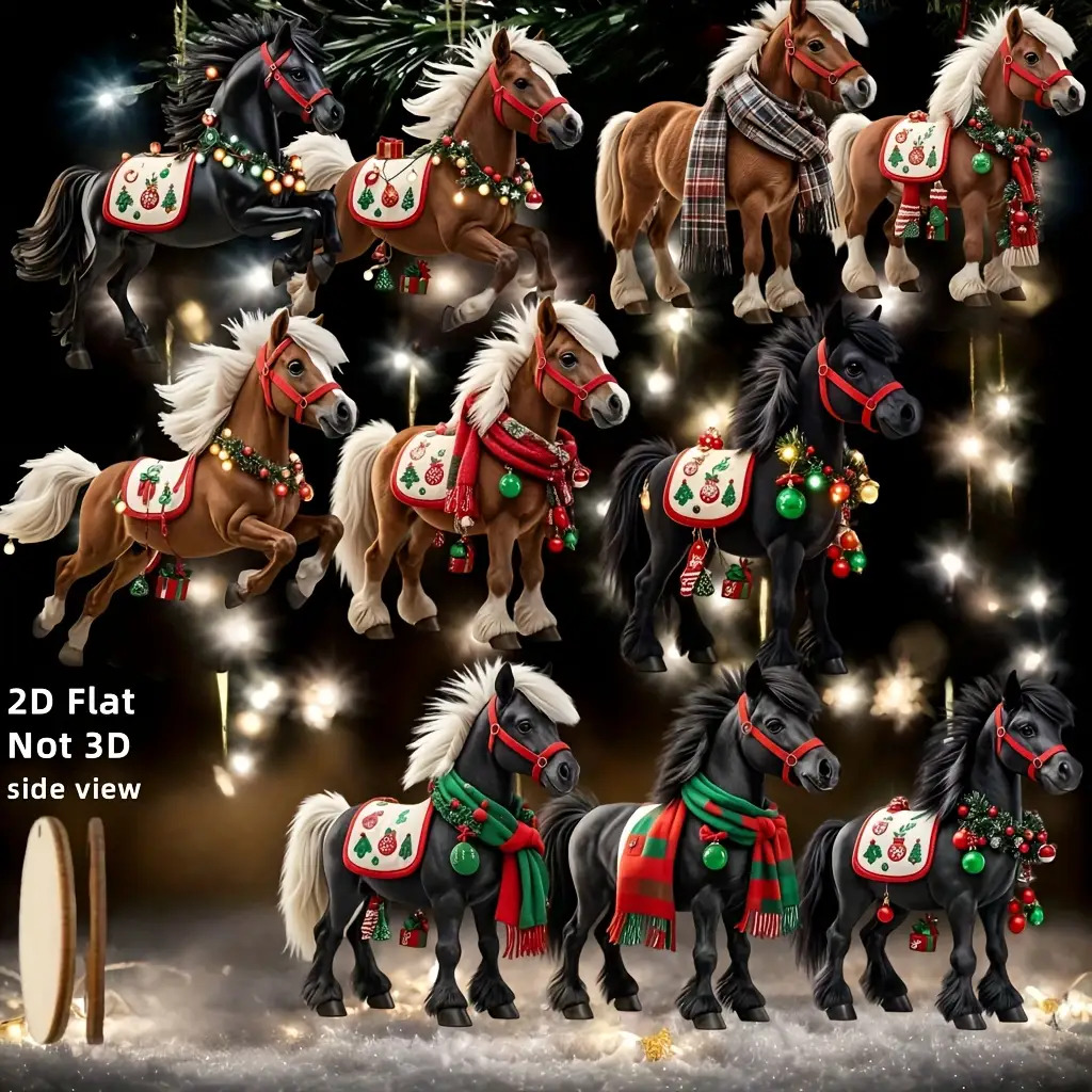 TEMU Ornements de chevaux en bois noirs élégants et plats 2D, 10 pièces, parfaits pour décorer de Noël, les décorations de Père Noël et les articles