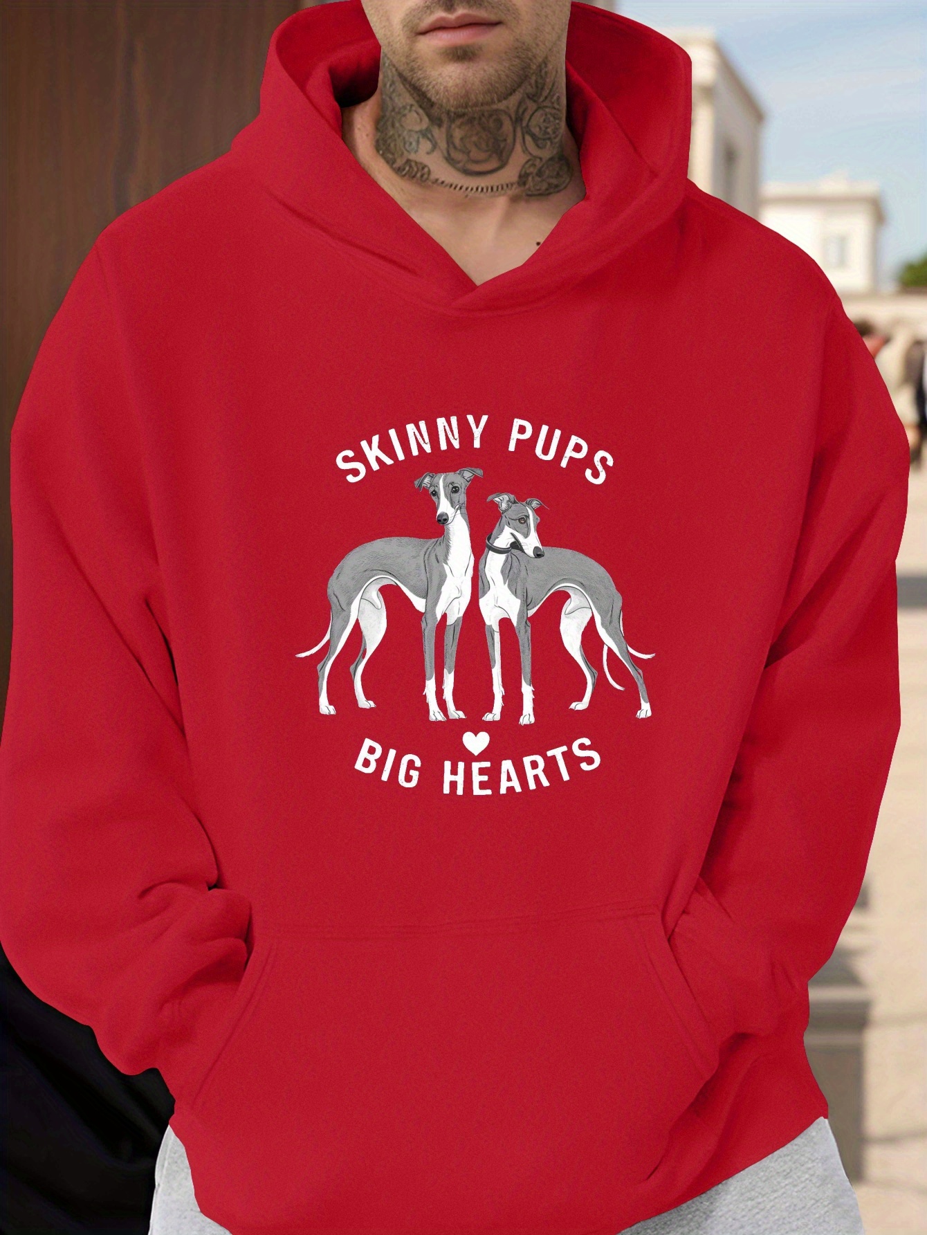 mens red hoodie dogs design skinny pups big hearts Temu Germany