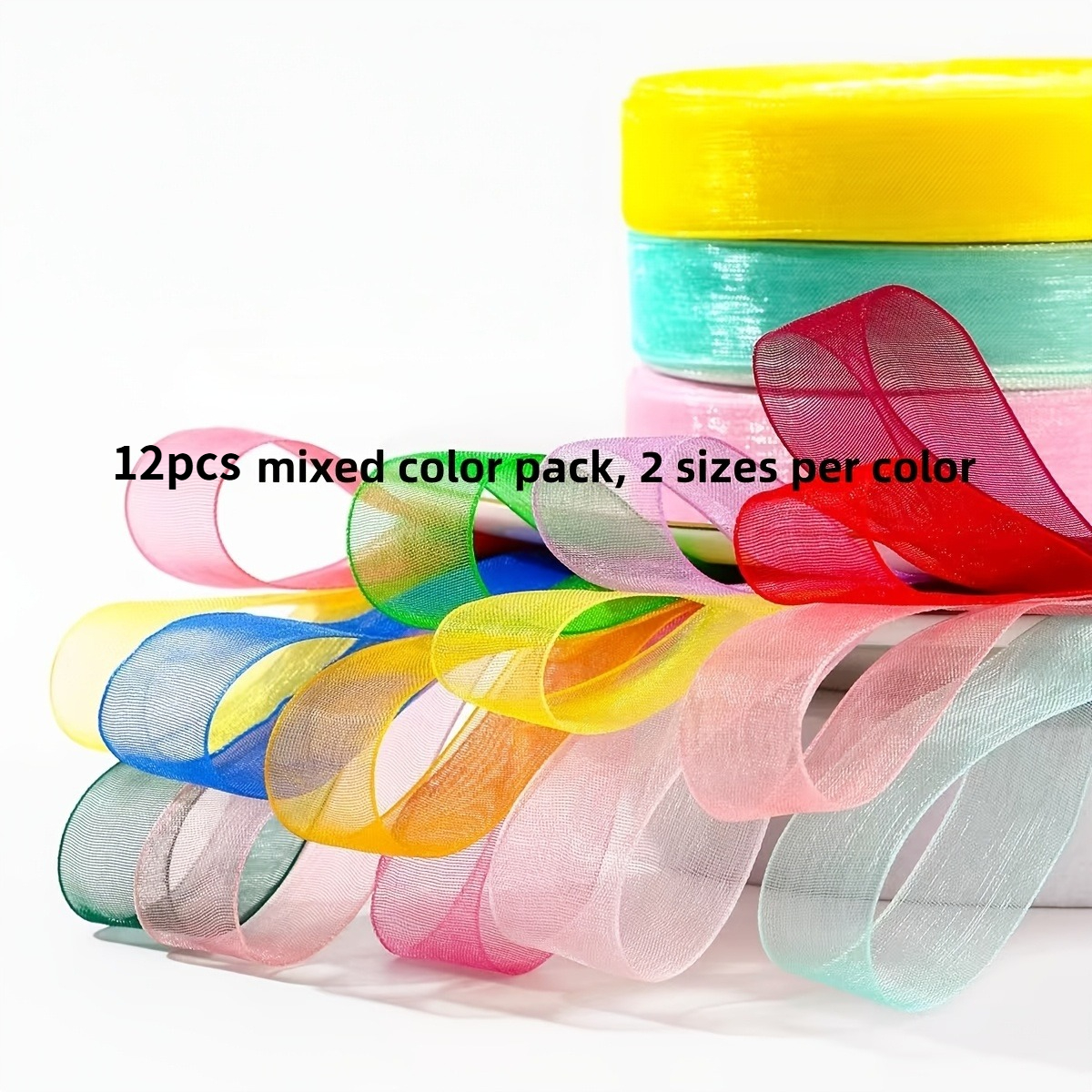 TEMU Packung mit 12 Rollen Schneeflocken-Satinfarbband – 1 cm breiter Rand, geeignet für Geschenkverpackung, Hochzeitsdekoration, Kuchendekoration,