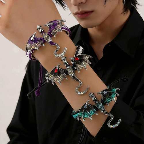 a unique and stylish retro bracelet for men and women featuring colorful inlaid synthetic synthetic synthetic zircon stones and a hand woven dragon design perfect as a daily accessory or a gift