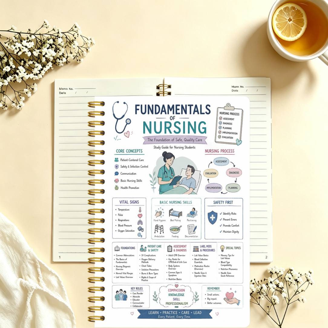 TEMU 1 Fundamentals Of Nursing | Spiral Notebook Covering Core Exam Points For Nursing | 5.5x8.3 Inches | Nursing Fundamentals , Patient Assessment