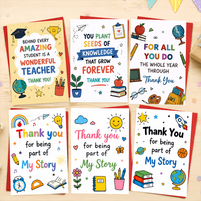TEMU 12pcs Teacher Appreciation Greeting Cards With Envelopes, Cartoon , For Teachers' Day And Student Thanks