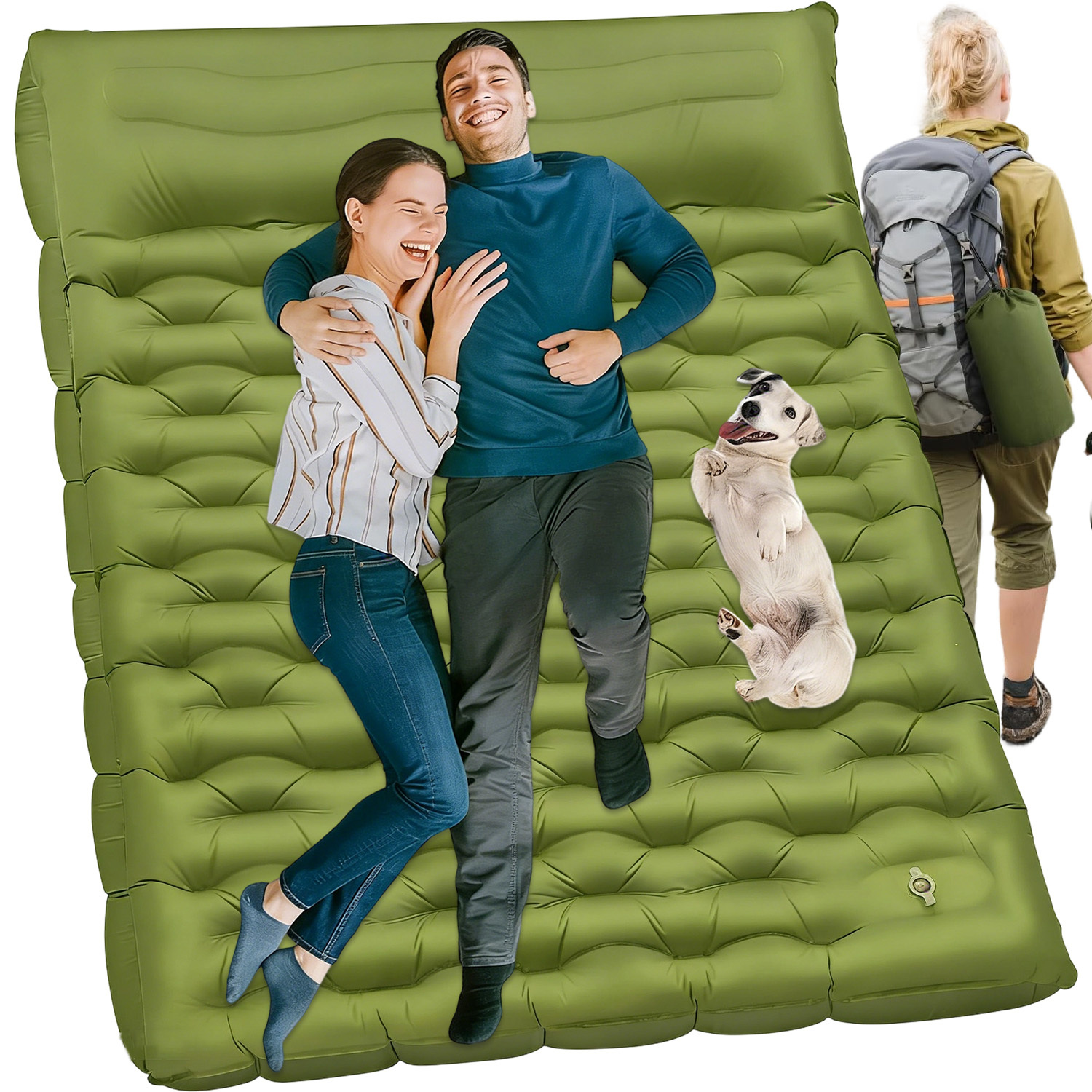 Inflatable Inflatable Sleeping Pad For 2 People With Pillows Built-in Foot Pump For Camping Hiking Traveling Backpacking