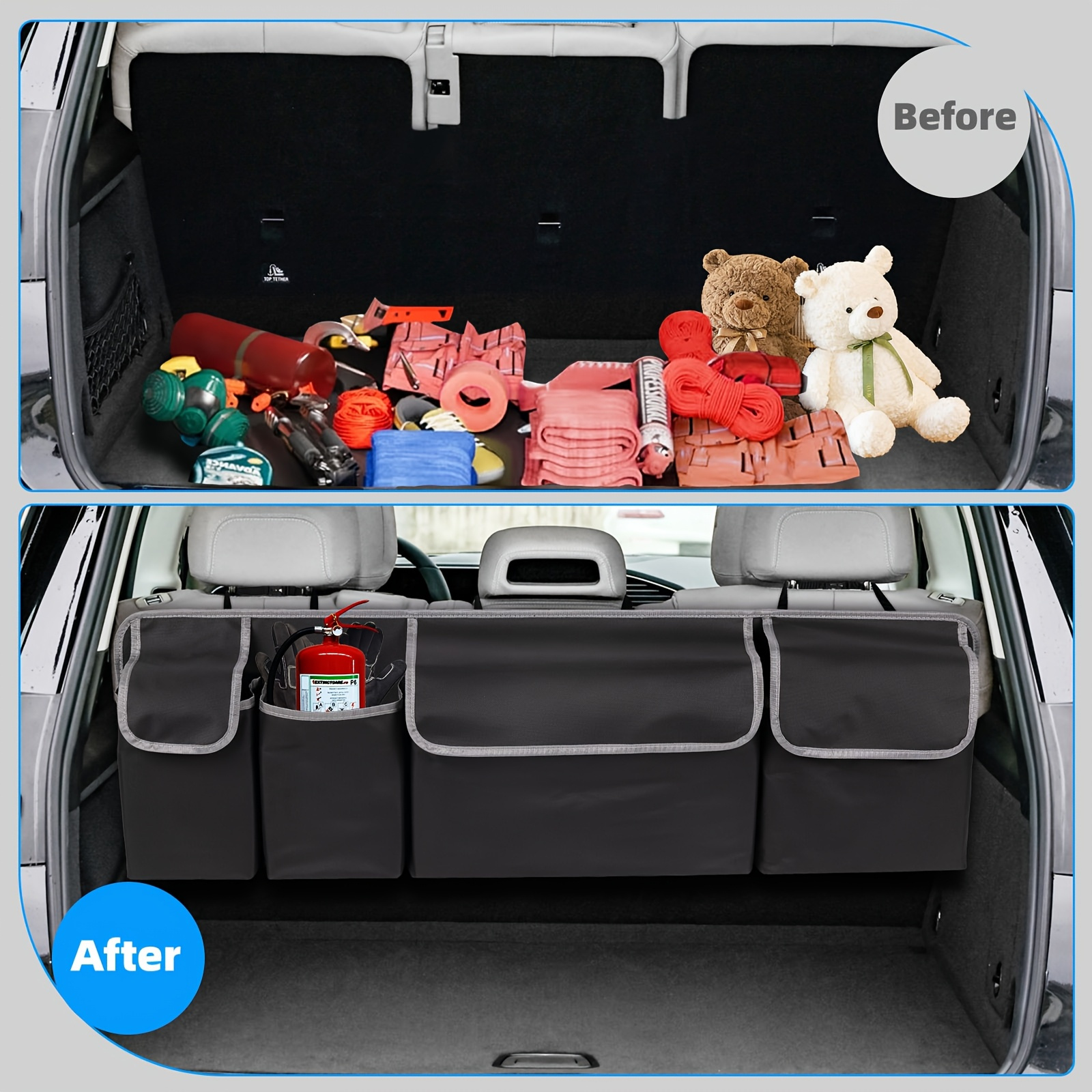 oxford material multifunctional car trunk organizer with 4 large pockets   adjustable straps suitable for backseat storage bag of   models