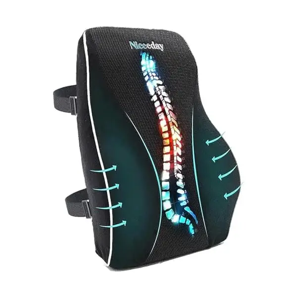 ergonomic lumbar support pillow for office chair & car back support - cushion with adjustable straps, lower back relief, black, hand wash only, ideal for gaming & desk chairs, backrest pillow, comfortable seating, contoured design, durable construction Product details 8