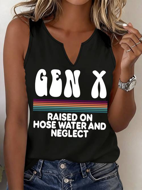 fashionable and womens tank top fun printed sleeveless shirt with retro striped for summer