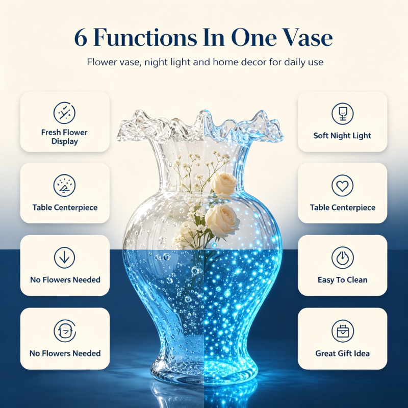 TEMU Dark Luminous Starry Glass Vase With , Vintage Edge Clear Glass Vase, Dual & Night Decorative Vase, Bedroom Night Light Table Ornament