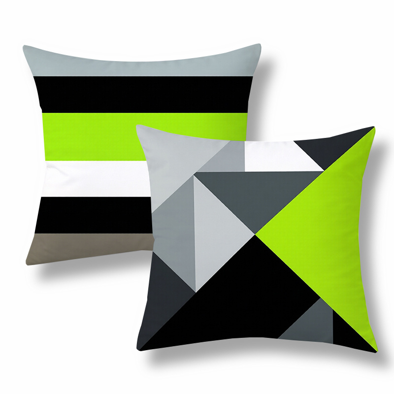 TEMU 2pcs Modern Throw Pillow Covers, Decorative Cushion Cases, Geometric And Striped Design, Neon-green And Gray Tone. Versatile Pillow Shams For