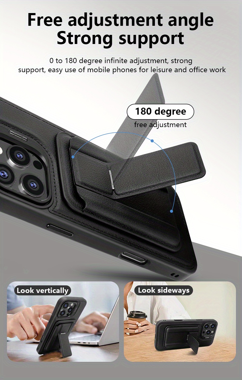 Phone Case: for iPhone 16 New Genuine Leather Card Slot Wallet Case with Stand, Magnetic Closure, Stylish Business Design for 16 Pro Max, Comfortable Feel, High-Quality Texture, Lightweight, Practical, Durable, Portable, with Lens Frame Stand