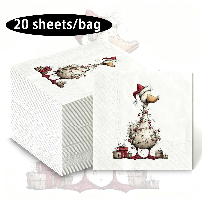 TEMU Christmas Duck Napkins, Christmas Hat Duck Gift Pattern Printed Tissues, Suitable For And Party Scenes, Popular Choice, Exquisite Holiday