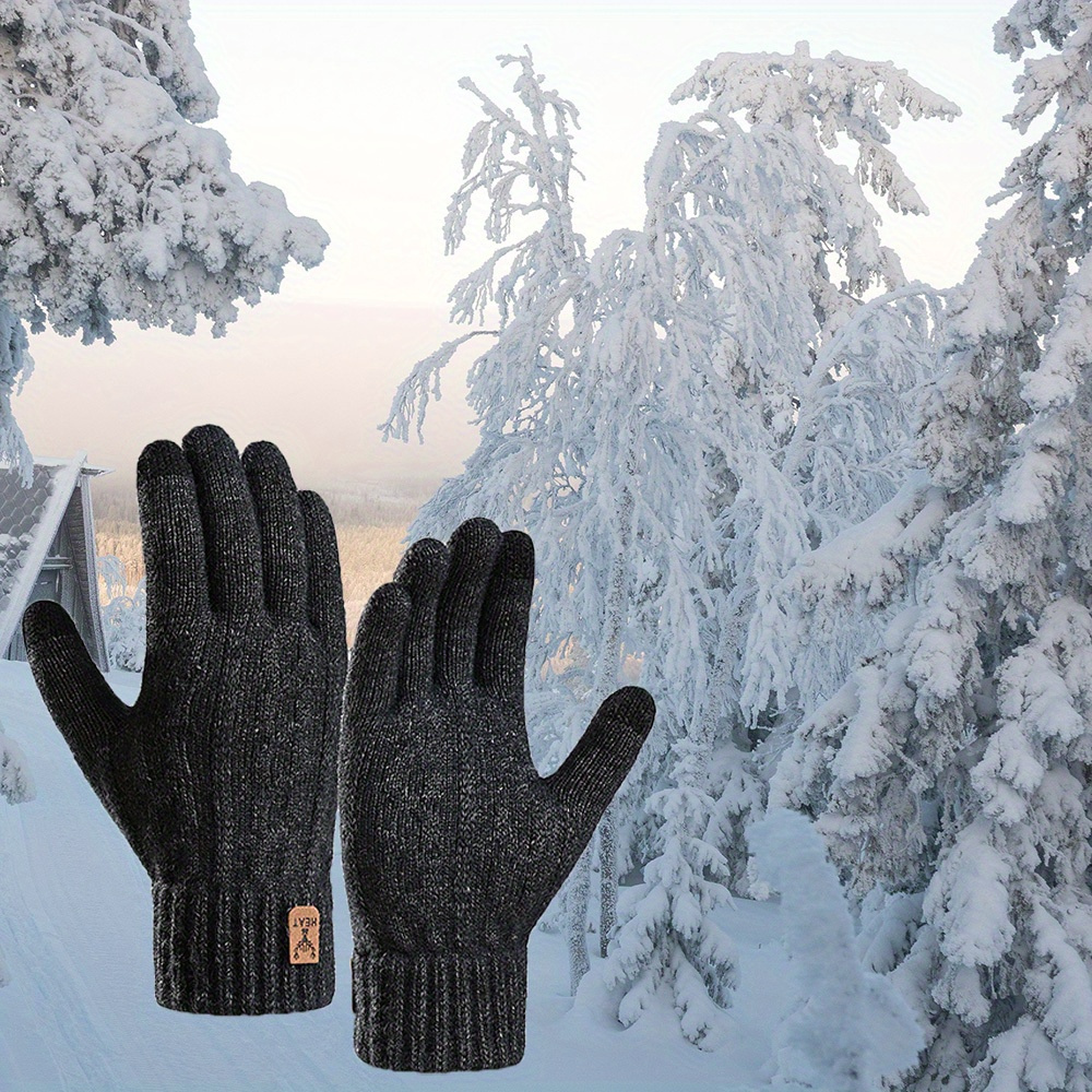 

Men's Winter Touchscreen Gloves, Thickened Fleece-lined Knit , - 1 Pair