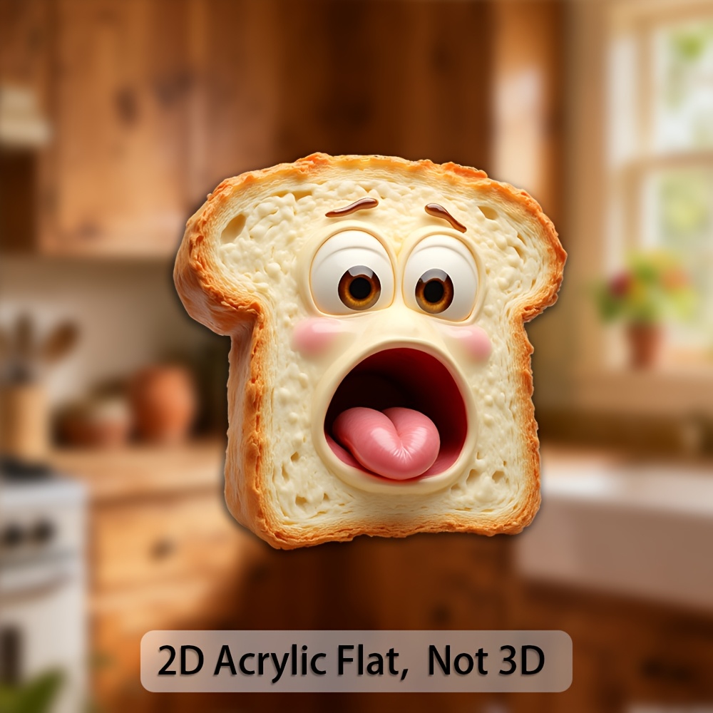 TEMU 1 Imán de nevera acrílico de goma con cara de sorpresa 2D | Divertido tostador de pan de dibujos animados con hilarantes - Ideal para amantes y