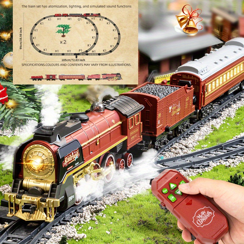 The 9064B-1 steam-powered remote-control Christmas train set comes with a remote control, lights, sound effects, and exquisite tracks. It is suitable for children aged 3 to 8 and above.