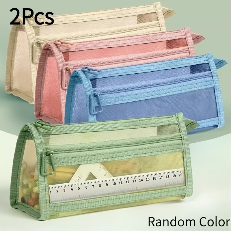 TEMU 2pack Random Color Zipper Pouch - Multi-use Pencil Case For Exam Supplies Travel Toiletry & Makeup Brushes - Smooth Nylon Zipper | Portable