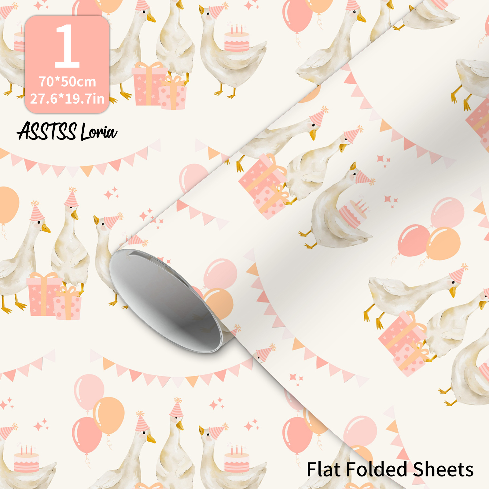 TEMU ASSTSSLORIA Papier Cadeau - 1 Feuille Anniversaire Oie Ballon Gâteau Boîte Cadeau Drapeau Coloré Anniversaire Emballage Cadeau, 20X28" Grand