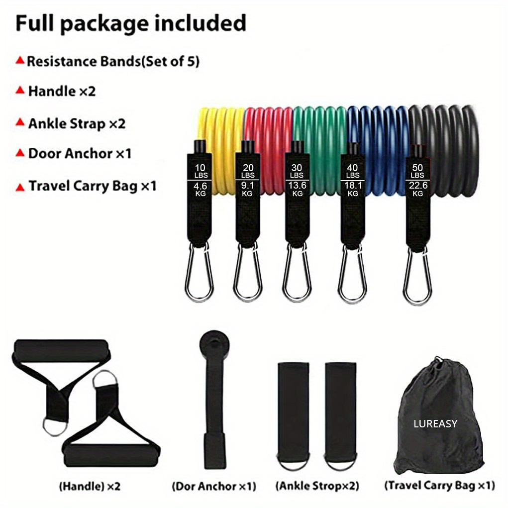 TEMU Resistance Bands Set, Exercise Bands With Door Anchor, Handles, Carry Bag, Legs Ankle Straps For Resistance Training, Physical Relax, Home