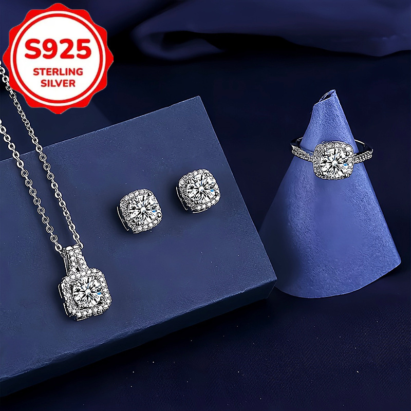 s925 silver 4pcs fashionable and simple   necklace earrings rings party commemorative gifts exquisite christmas and birthday gifts for   suitable for daily   and other occasions to wear Product details 1