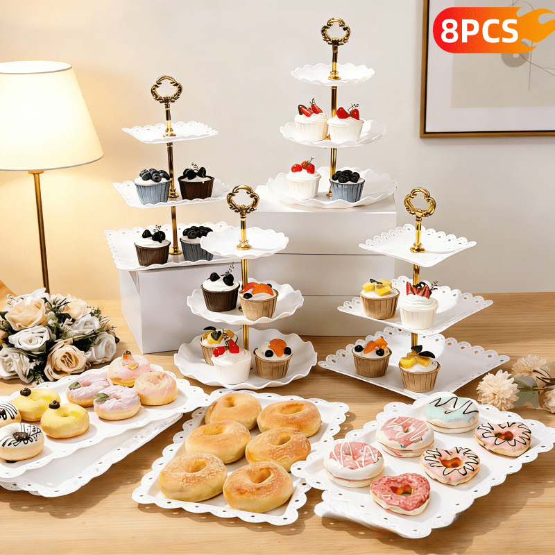 TEMU 8pcs Dessert Display Stand Set, 4 Three-tier Cupcake Stands, 4 Trays, Suitable For Weddings, , Birthdays, Festivals, And Gatherings