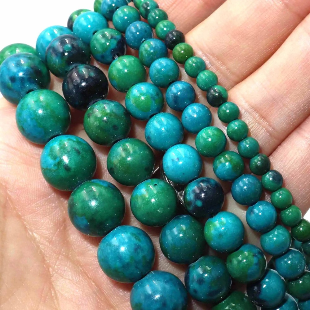 

Chrysocolla Round Spacer Beads In Sizes 4, 6, 8, 10, And 12mm For Crafting Jewelry, Including Charm Bracelets And Necklaces.