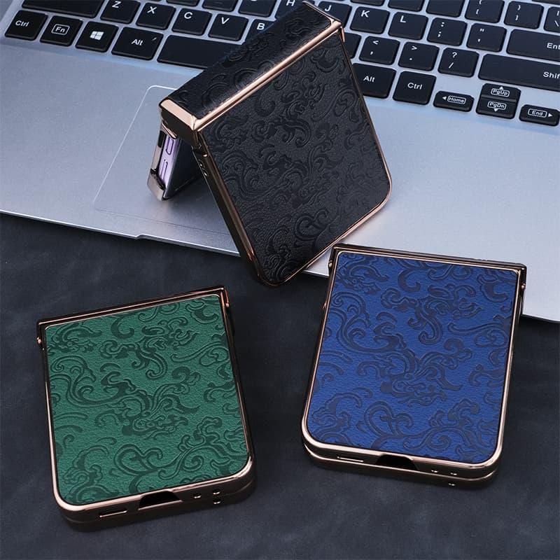 phone case   protective cover   with an electroplated dragon motif designed for samsung for   flip4 flip5   it   a window and a matte texture
