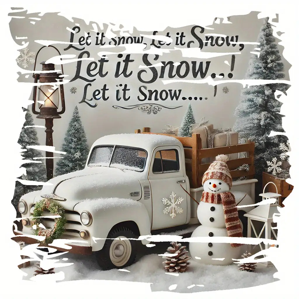 TEMU 1pc A Holiday-themed Winter Scene Iron-on Transfer Sticker, An 11-inch Washable Polyurethane Decal Suitable For Apparel, Swimwear, T-shirts,