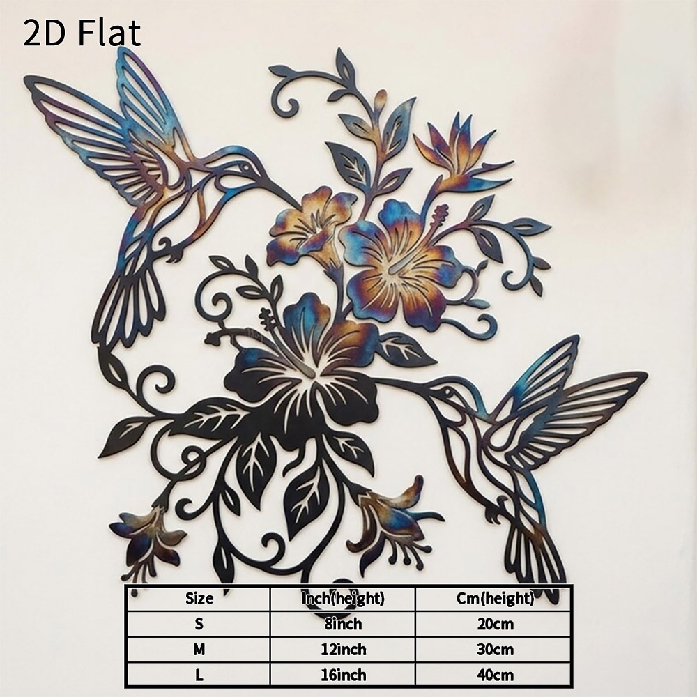 TEMU 2d Flat - 1pc 2d Flat Hummingbird And Hibiscus Metal Wall Art Durable Rustic Metal Decor For Indoor Outdoor Home Garden Patio Elegant Gift For