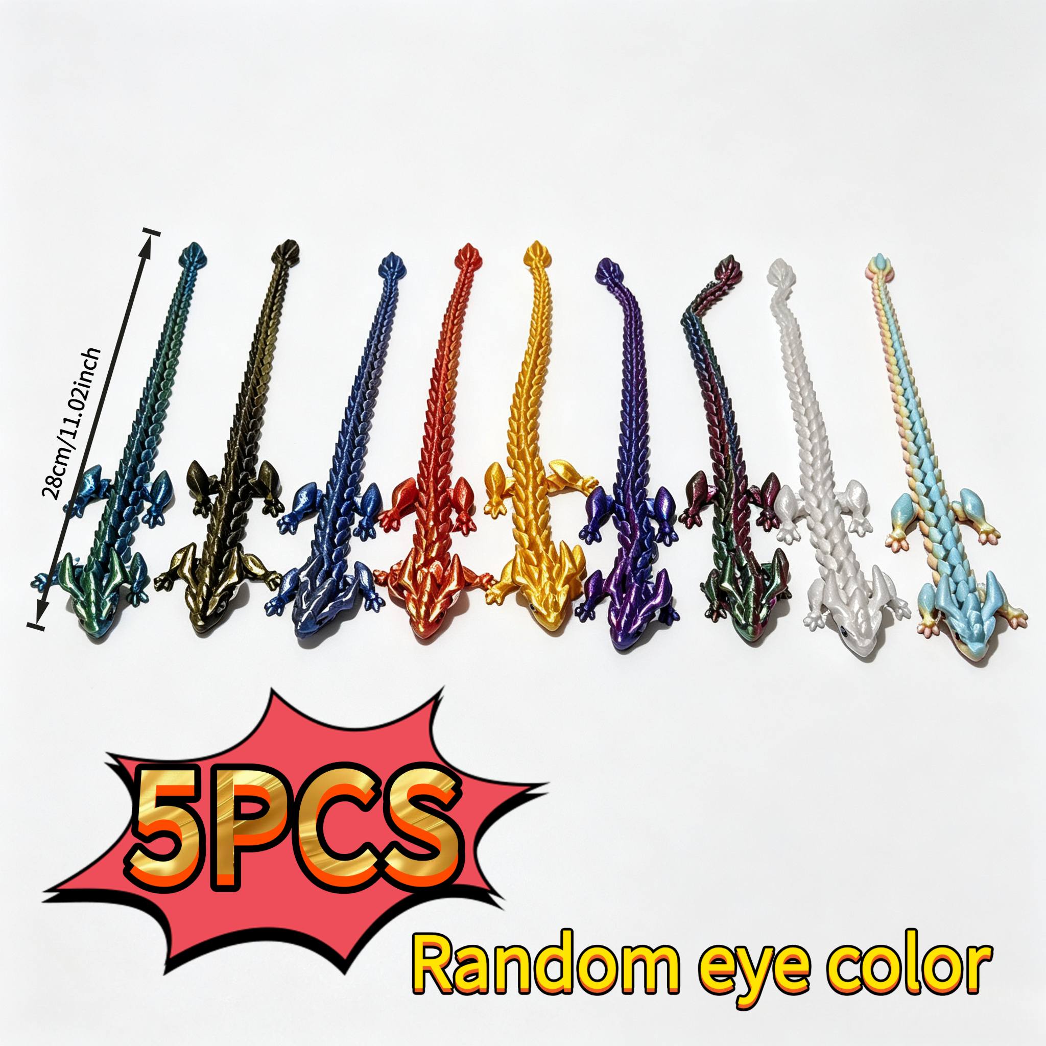 TEMU 5pcs Jouets et ornements anti-stress Dragon Halloween imprimés en 3D (Couleur des yeux aléatoire) Corps articulé, plié arbitrairement, ornements