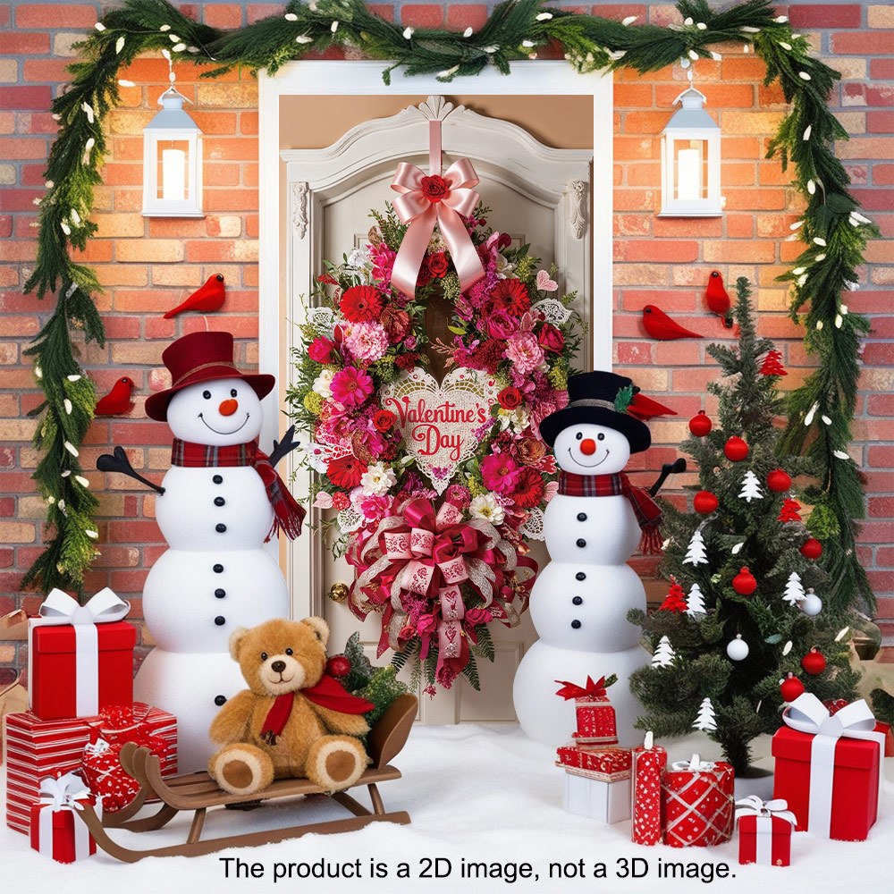 

Valentine's Day Door Wreath - Stain-resistant Polyester, Eyelet Hanging Design For Easy Decorating, Machine Washable, No Power Needed