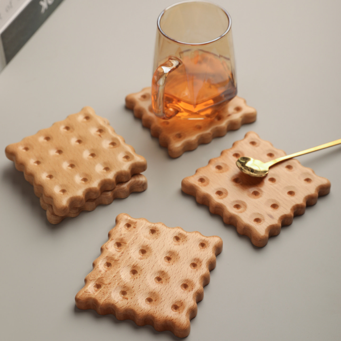 TEMU 1pc Wooden Coaster, Coffee Heat-resistant Insulating Mat, Pot Pad, Solid Wood Tea Cup Coaster, Creative Solid Wood Cookie Coaster, Household Mug