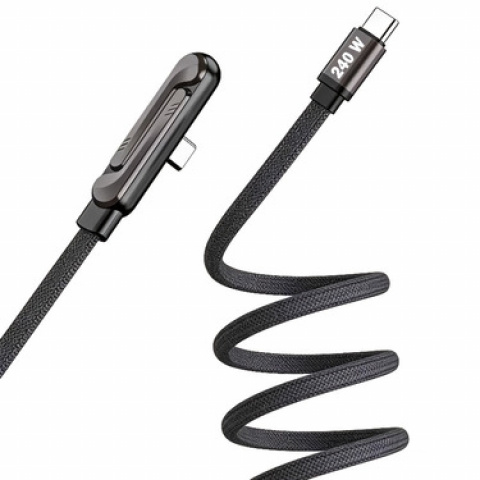 Câble de données à chargement rapide tissé plat MAX 240W avec support de téléphone intégré, câble de chargement rapide Type-C, câble de données de jeu, câble de données pliable avec support de téléphone, convient aux téléphones et tablettes Samsung, Oppo et autres
