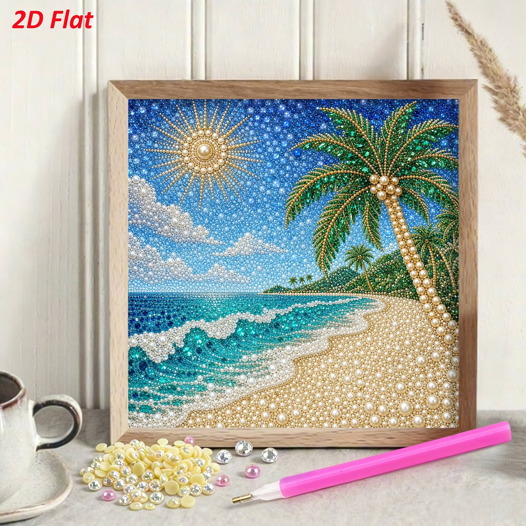 TEMU Kit de Peinture Diamant 5D Perles Vue sur En et Plage 1 .87x7.87 pouces, Pack Complet de Matériel DIY Points Diamant, Impression 2D Plate ,
