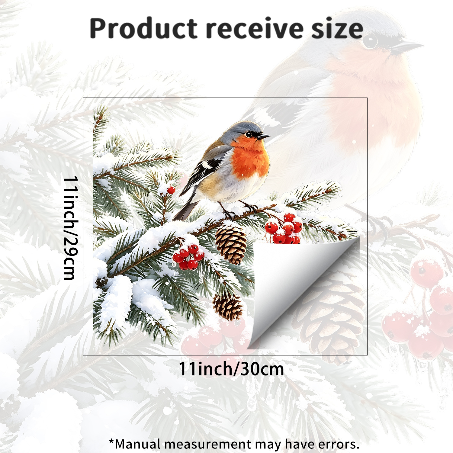 TEMU 2D Flat - 2D Flat - . 2D Flat Weihnachtsrobinen-Fensteraufkleber, Zedernzweig mit roten , Kiefernäpfeln, Vogelelement, Glassticker, PVC,