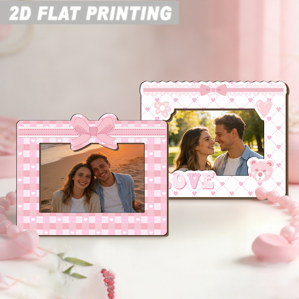 item picture 2d flat printing 1pc   themed photo frame with cute bear and heart pattern wooden picture frame suitable for couples desktop or horizontal table placement ideal for newborn parties wedding gifts valentines day presents