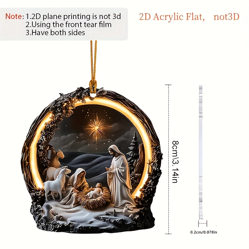TEMU 2d Flat, 1pc Car Acrylic Hanging Ornament, Bag Keychain, Holy Night Decoration, Tree-shaped Home Souvenir, Gift, Religious Festival Decoration,