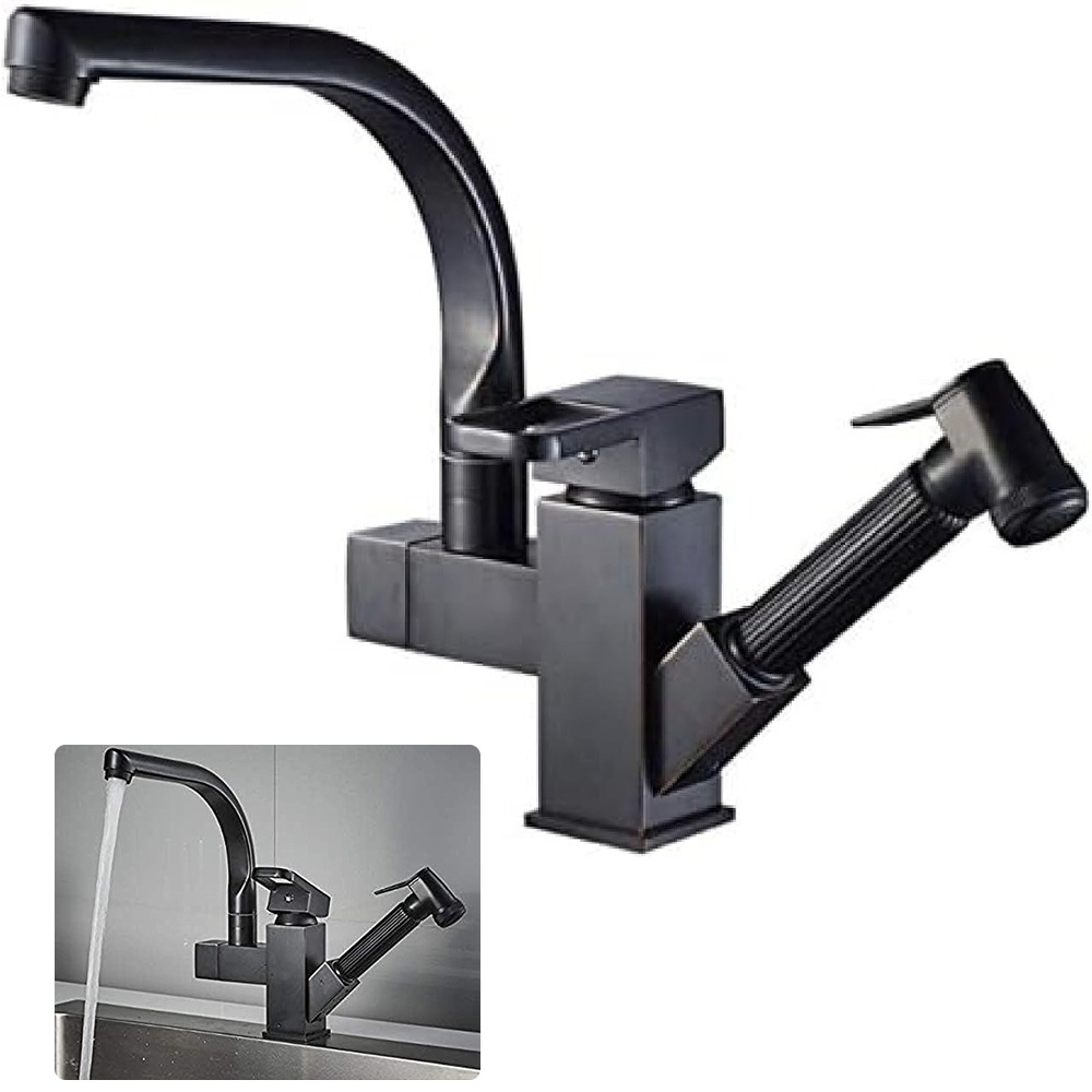 Image of Dual Spout Kitchen Faucets, Pull Out Sprayer, 360 Rotating Sink , For Farmhouse Rv Laundry Utility