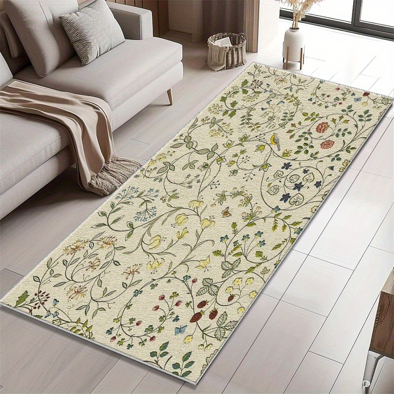 TEMU 1pc Floral Pattern Long Strip Carpet, Passage Carpet, Lightweight And Easy To Clean, Foldable Floor Mat, Washable And Easy To Manage Home