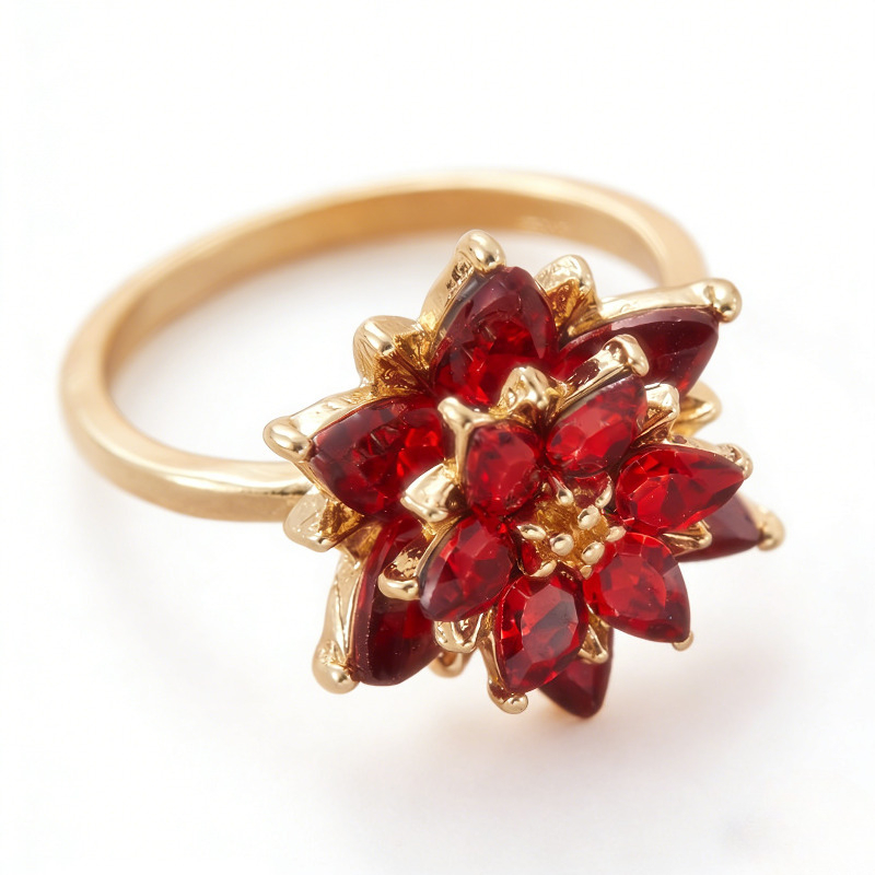 TEMU Elegant And Luxurious Floral Ring With Synthetic Zirconia Decoration - And