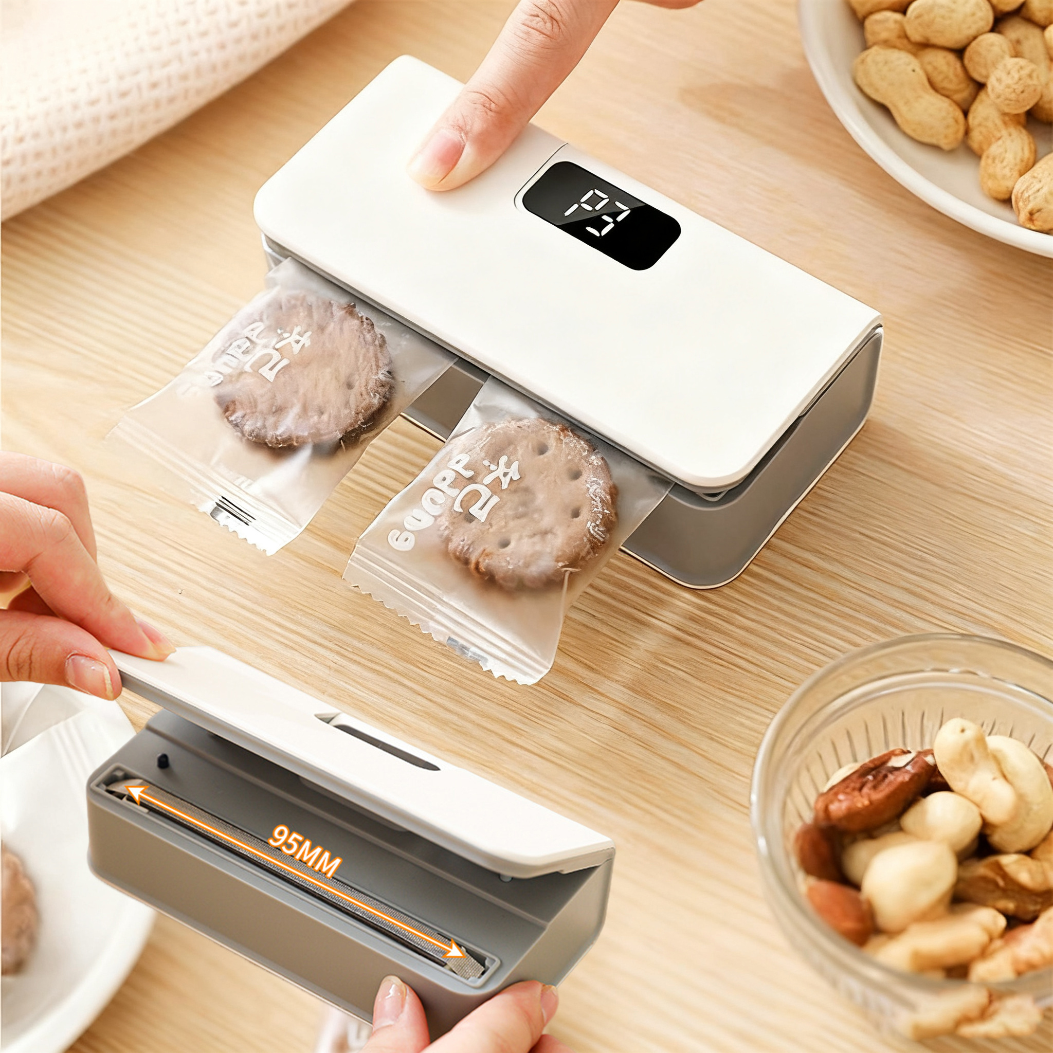 TEMU 1pc Portable Small Sealing Machine, Usb Charging, Snack Sealer Food Preservation Sealer, Six- Screen Display, Suitable For Traveling, Home
