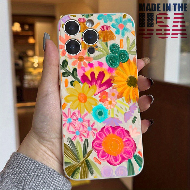 Dopamine Flowers Pattern Case for iPhone 16 15 14 Pro Max 13 12 11 XR XS Plus Liquid Silicone Full Body Protective Cover with Microfiber Lining Gifts for women girls